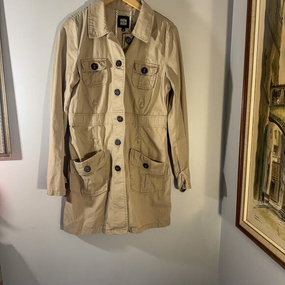 Old Navy Khaki Utility Trench Jacket | Safari Style Long Coat (Size M) - Picture 1 of 6